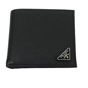 Prada SAFFIANO TRIANGOLO Bi fold Wallet Black
